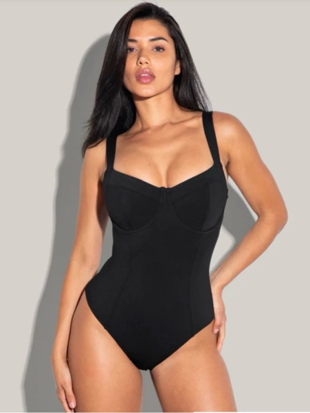 Black Sculpting One-Piece Swimsuit with Supportive Cups